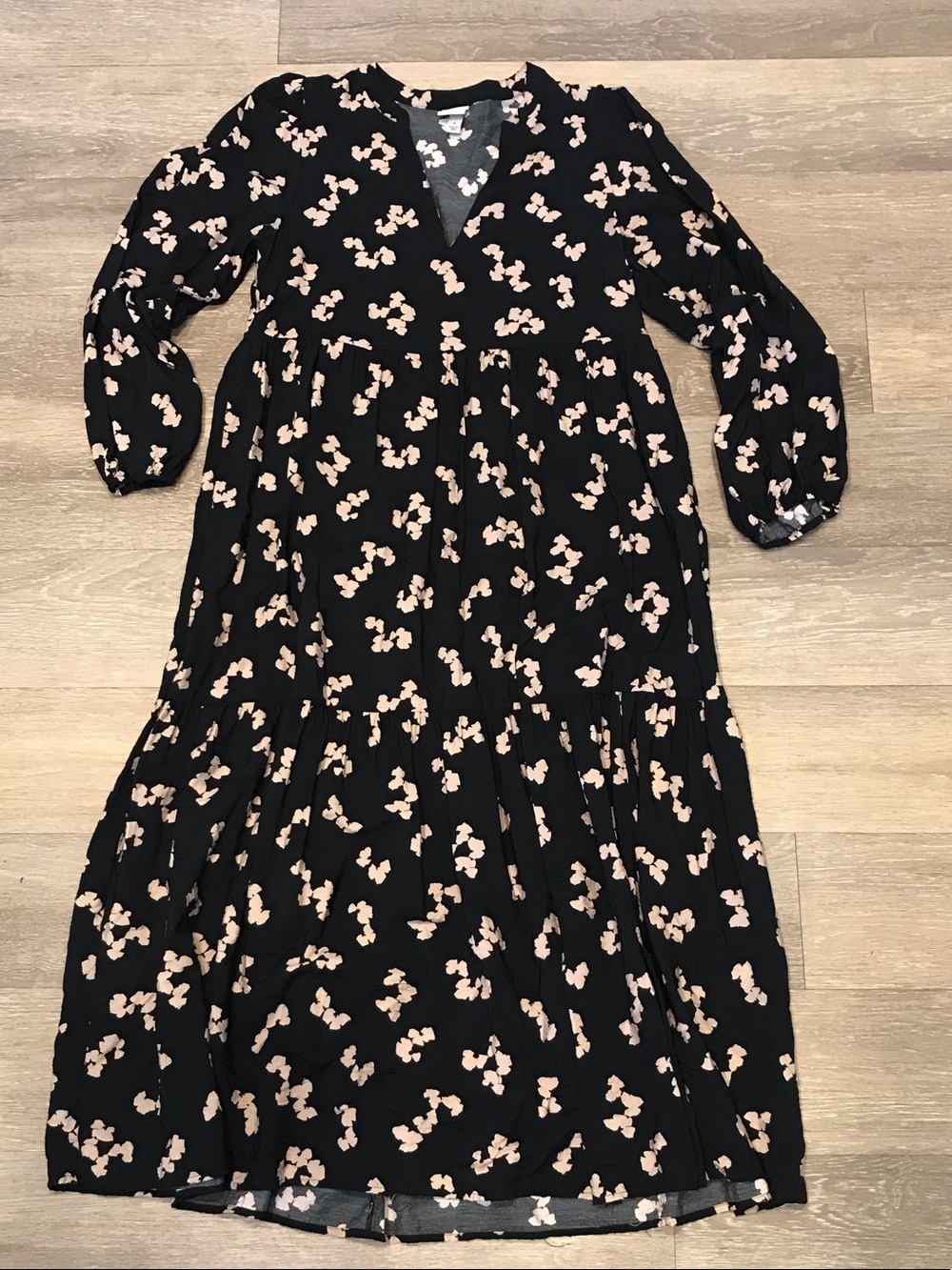 a new day Black and Beige Tiered Maxi Dress with Floral Print